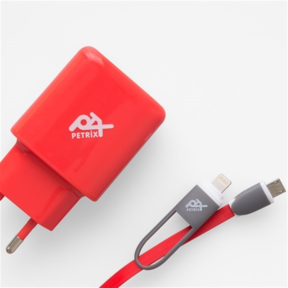 Petrix PT M20T 3.4A Travel Charger, 2-in-1 Cable