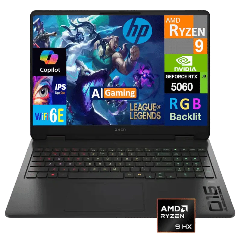 HP OMEN 16'' 2K 144Hz Gaming Laptop, AMD Ryzen 9 8940HX, 32GB DDR5 RAM, 1TB SSD, NVIDIA GeForce RTX 5060
