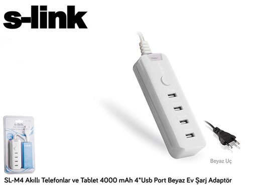 S-link SL-M4 Akıllı Telefonlar ve Tablet 4000mAh 4 Usb Port Şarj Adaptör