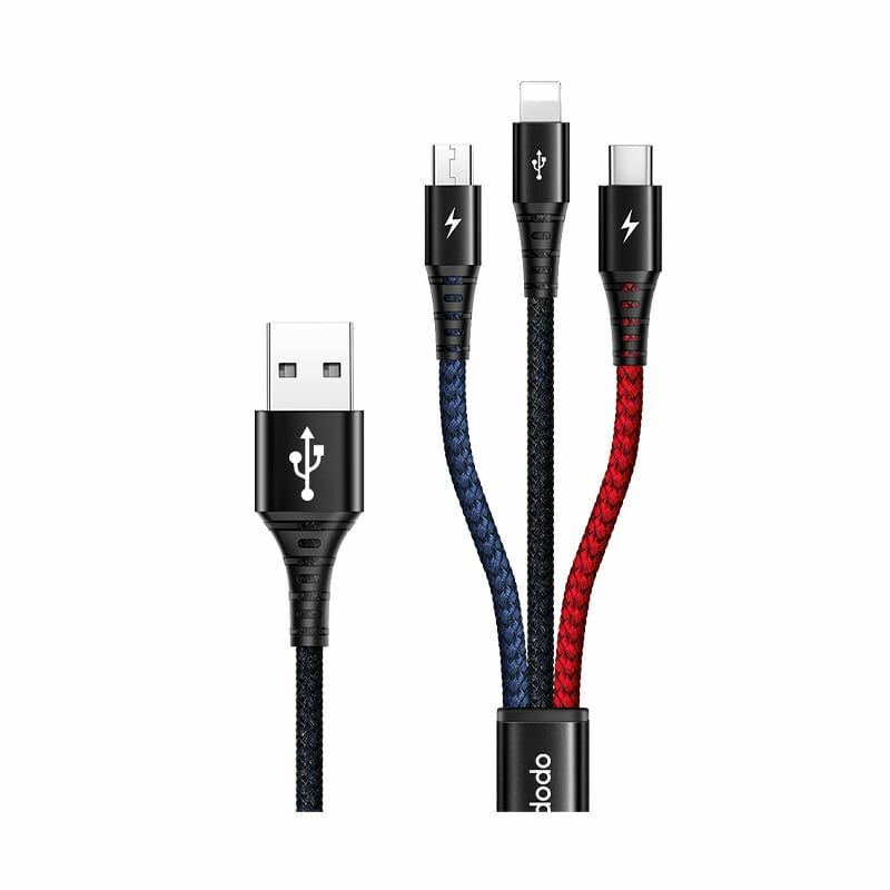 McDodo CA-6220 3 in 1 USB-A to Type-C - Lightning - Micro USB Data - Hızlı Şarj Kablosu 1.2M