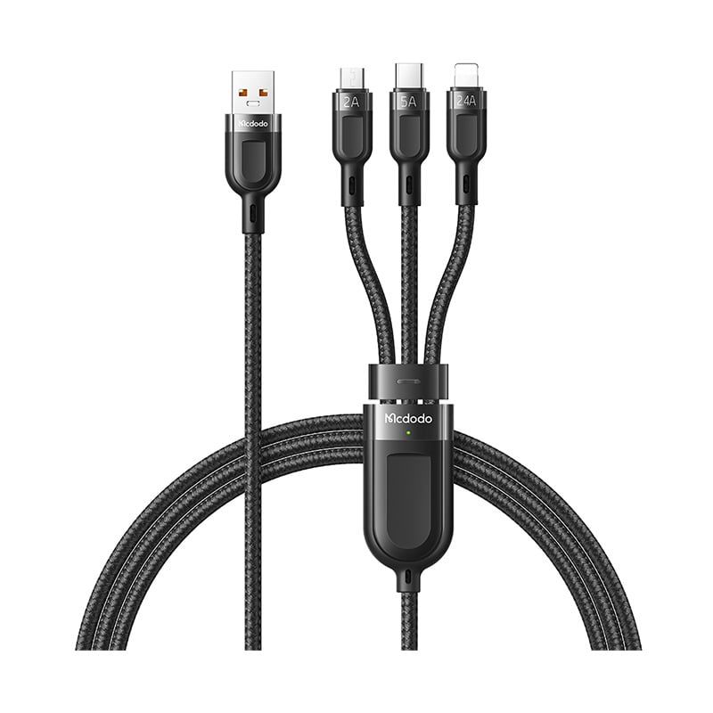 McDodo 3 in 1 USB-A to Type-C - Lightning - Micro USB Data - Hızlı Şarj Kablosu 1.2M - CA-8790 Black