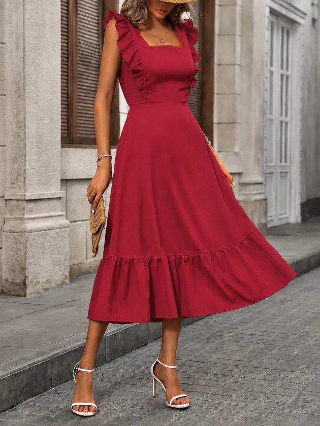 Girince 192046 Women's Strappy Ruffle Midi Dress