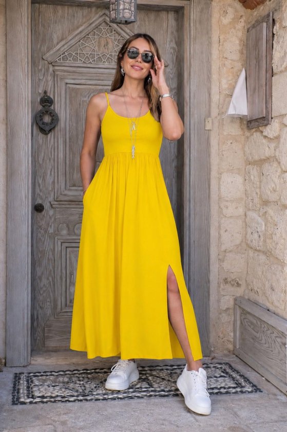 Girince 190477 Women's Long Viscose Dress with Spaghetti Straps