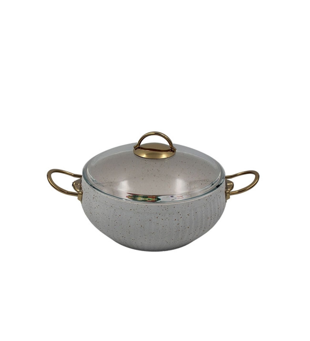Lines 24 cm Deep Granite Casserole Pot, Gold Handle