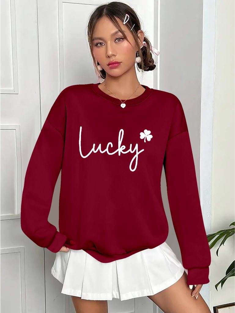 Girince Kadın Uzun Kollu Bisiklet Yaka Baskılı Sweatshirt
