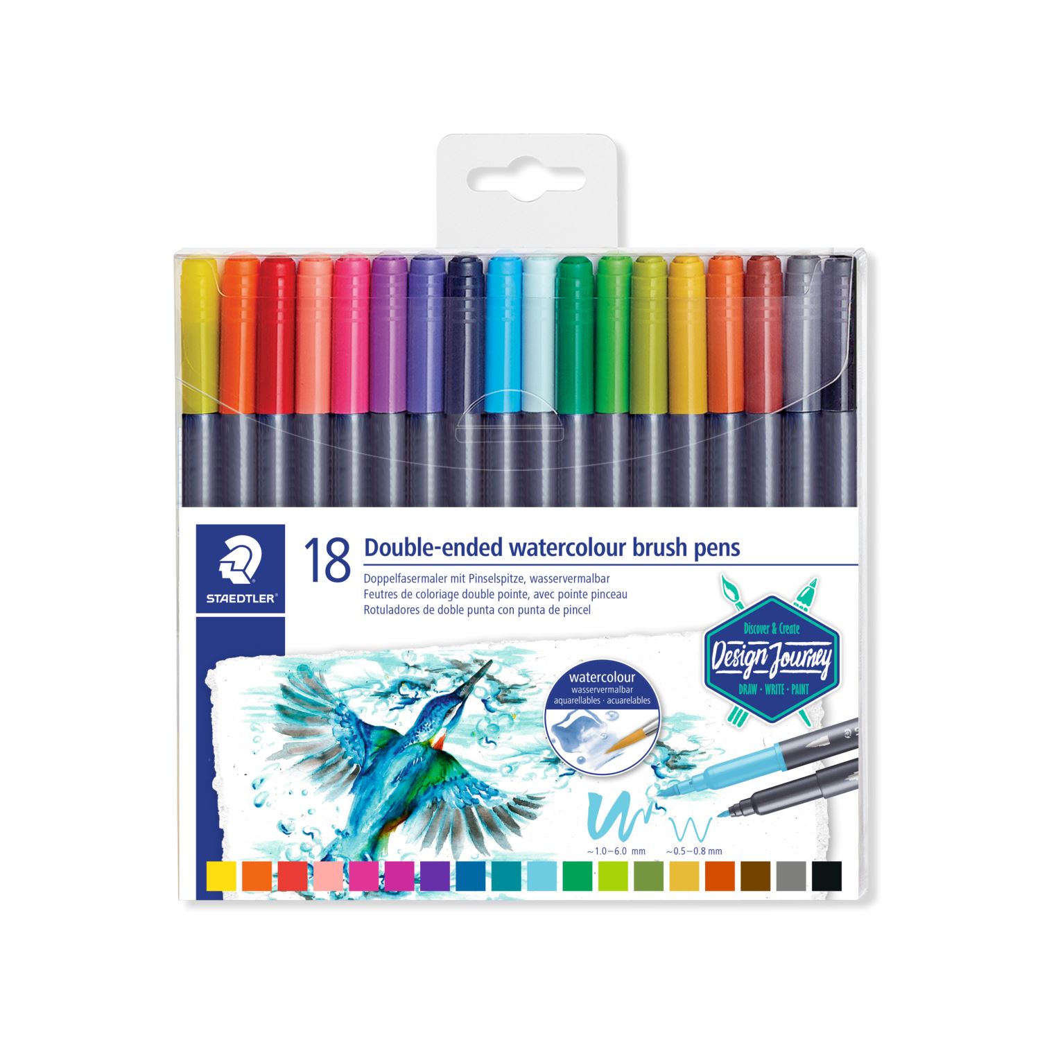 Staedtler Double-Ended Watercolour Brush Pens, 18 Pack