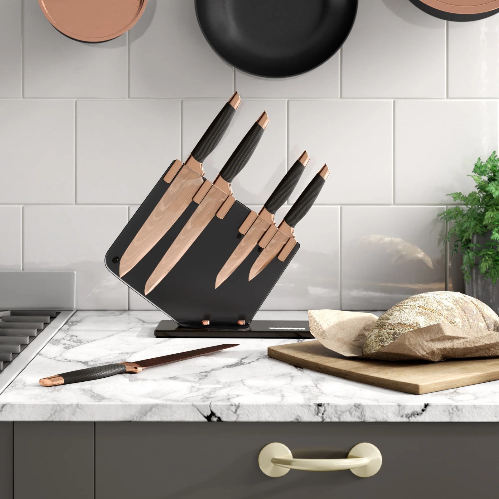 Tower Damascus Rose Gold 5 Piece Knife Set T81532RD