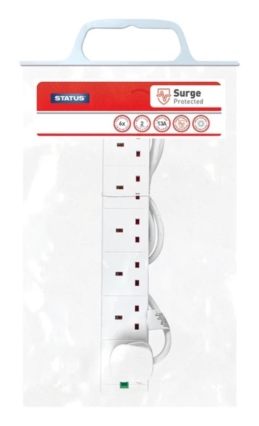 6 Soketli 2 Metre Kablolu Akım Korumalı Beyaz Seyyar Priz