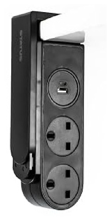 2 Soketli 1.5 Metre Kablolu 1 USB-A ve 1 USB-C Girişli Kıskaçlı Siyah Dekoratif Seyyar Priz