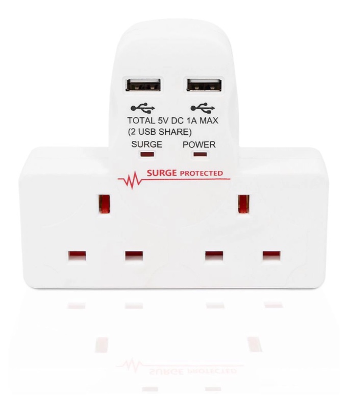 2 Soketli 2 USB-A Girişli Beyaz Kablosuz Priz Adaptörü