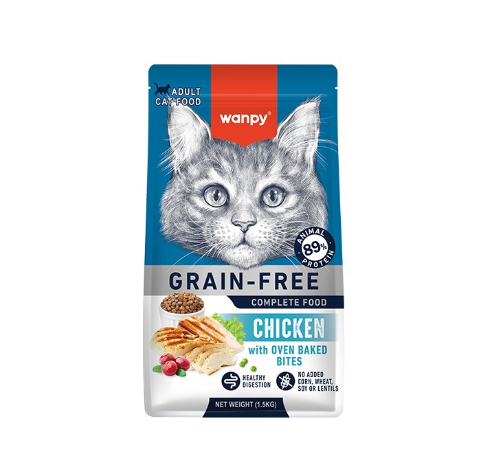 Wanpy Grain Free Complete Food, корм для взрослых кошек с курицей, 1,5 кг