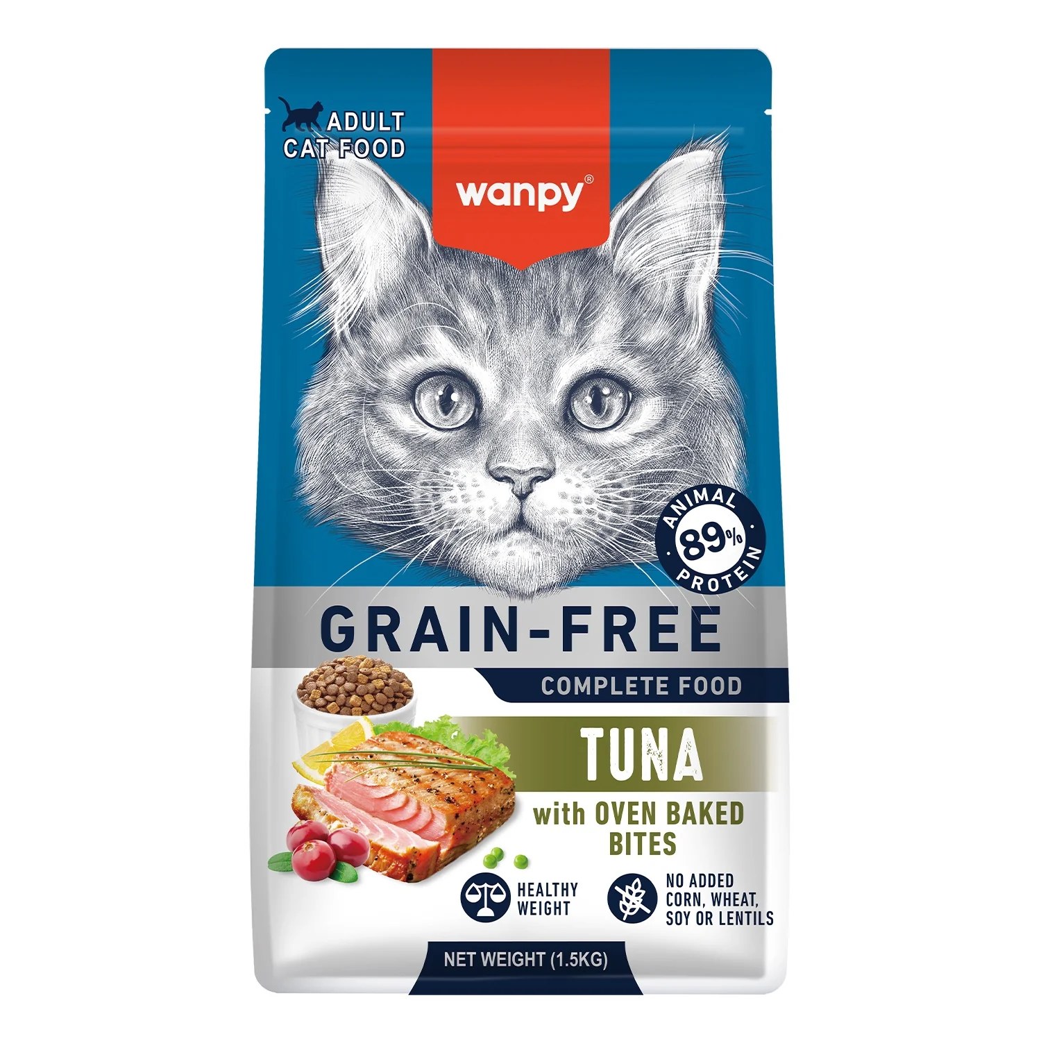 Wanpy Grain Free Complete Food для взрослых кошек, тунец, 1,5 кг