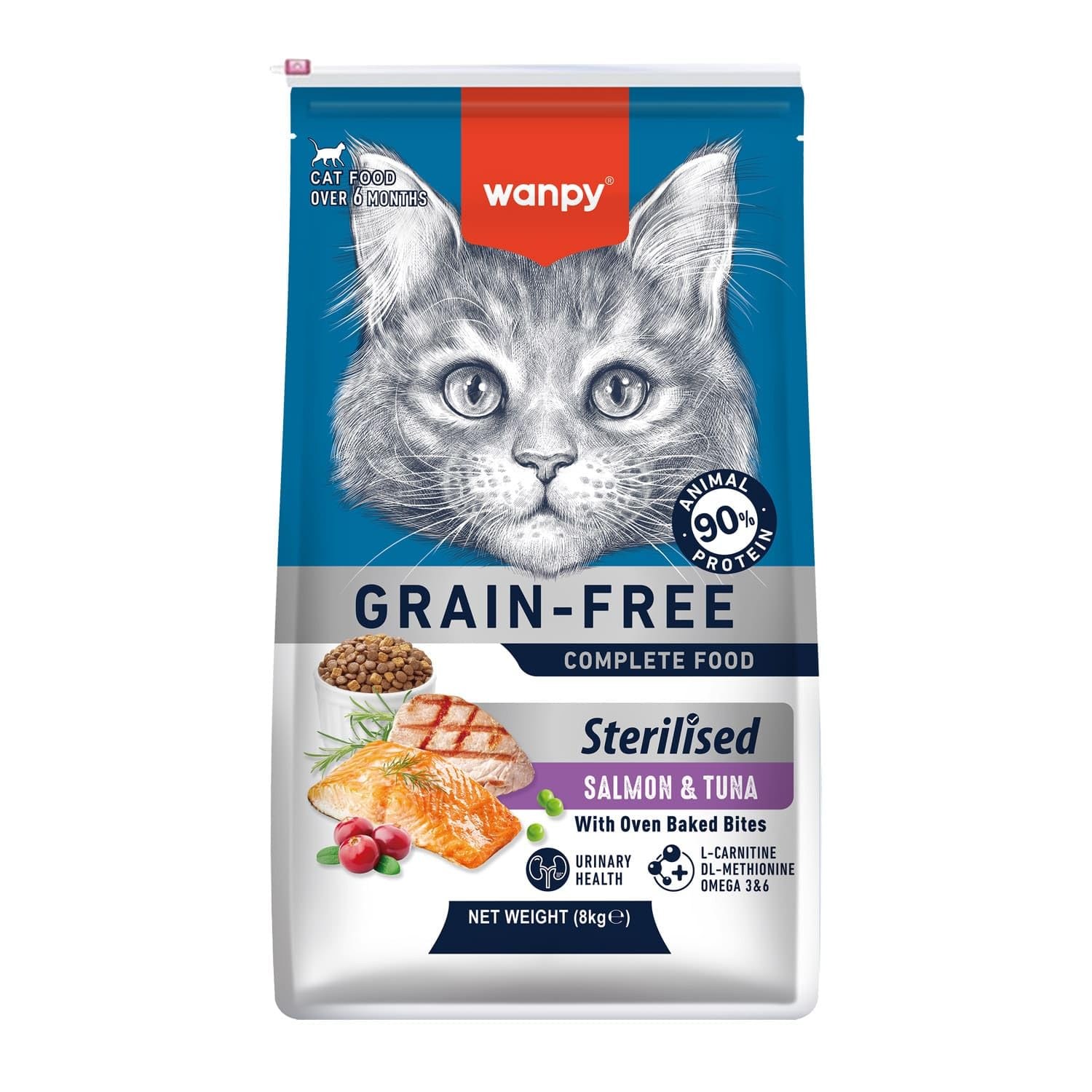 Wanpy Grain Free Sterilized корм для стерилизованных кошек, лосось и тунец, 8 кг