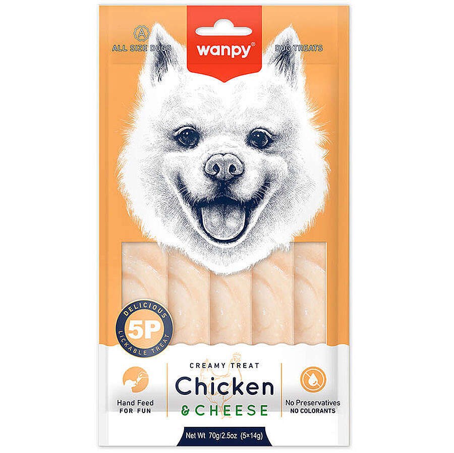 Wanpy Lickable Treat Tavuk ve Peynirli Sıvı Köpek Ödülü 5 x 14 g