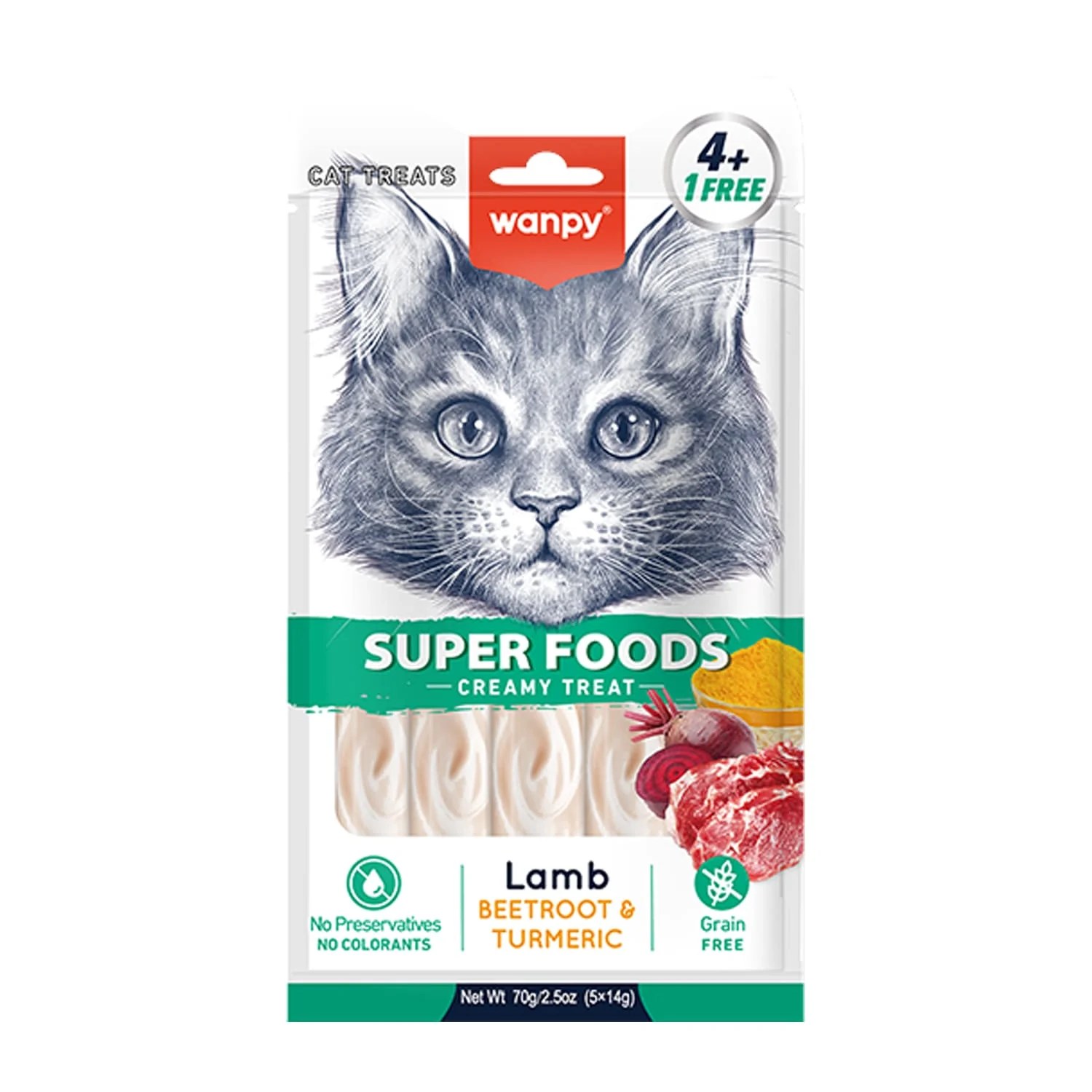 WANPY SUPERFOODS CREAMY TREAT FOR CAT-LAMB WITH BEETROOT&TURMERIC 70GR **12PCS**