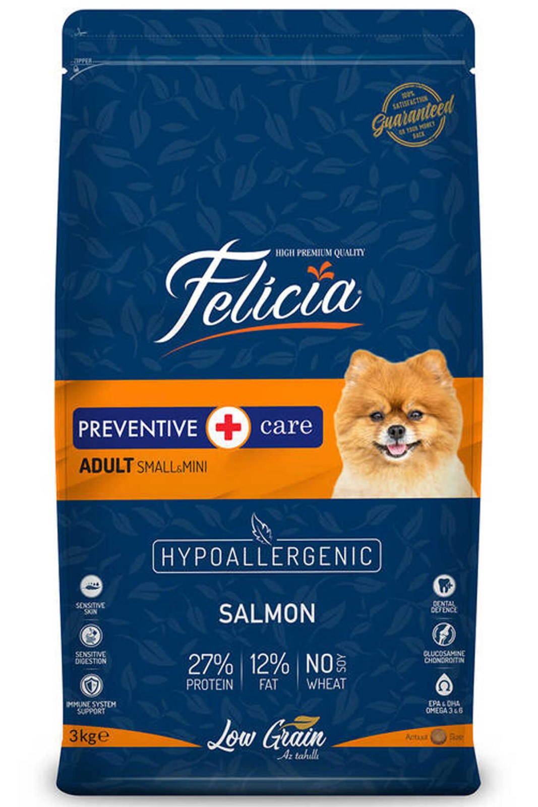Felicia Low Grain Adult Small-Mini корм для взрослых собак мелких пород с лососем, 3 кг