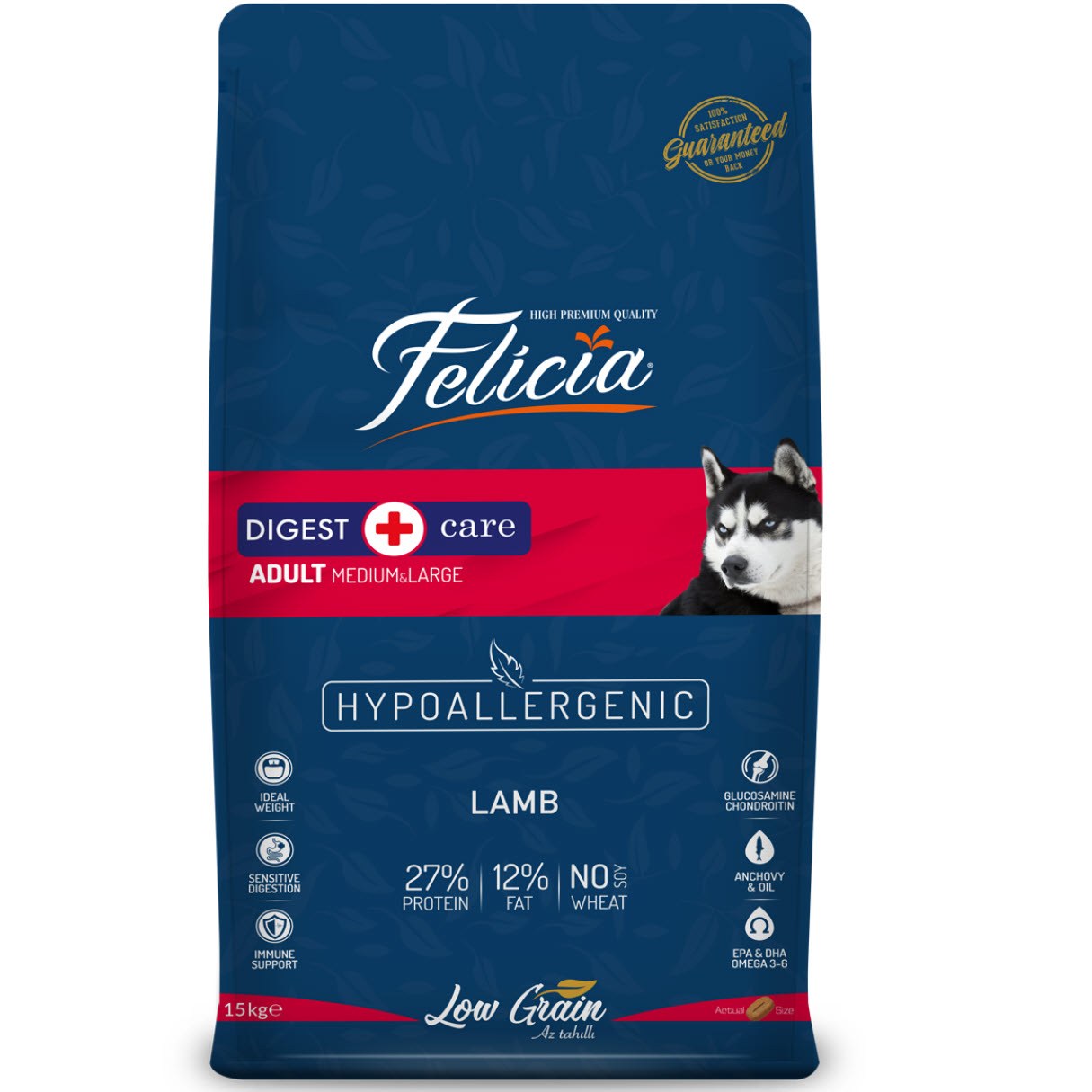 Felicia Low Grain Adult Medium-Large корм для собак с ягнёнком, 15 кг