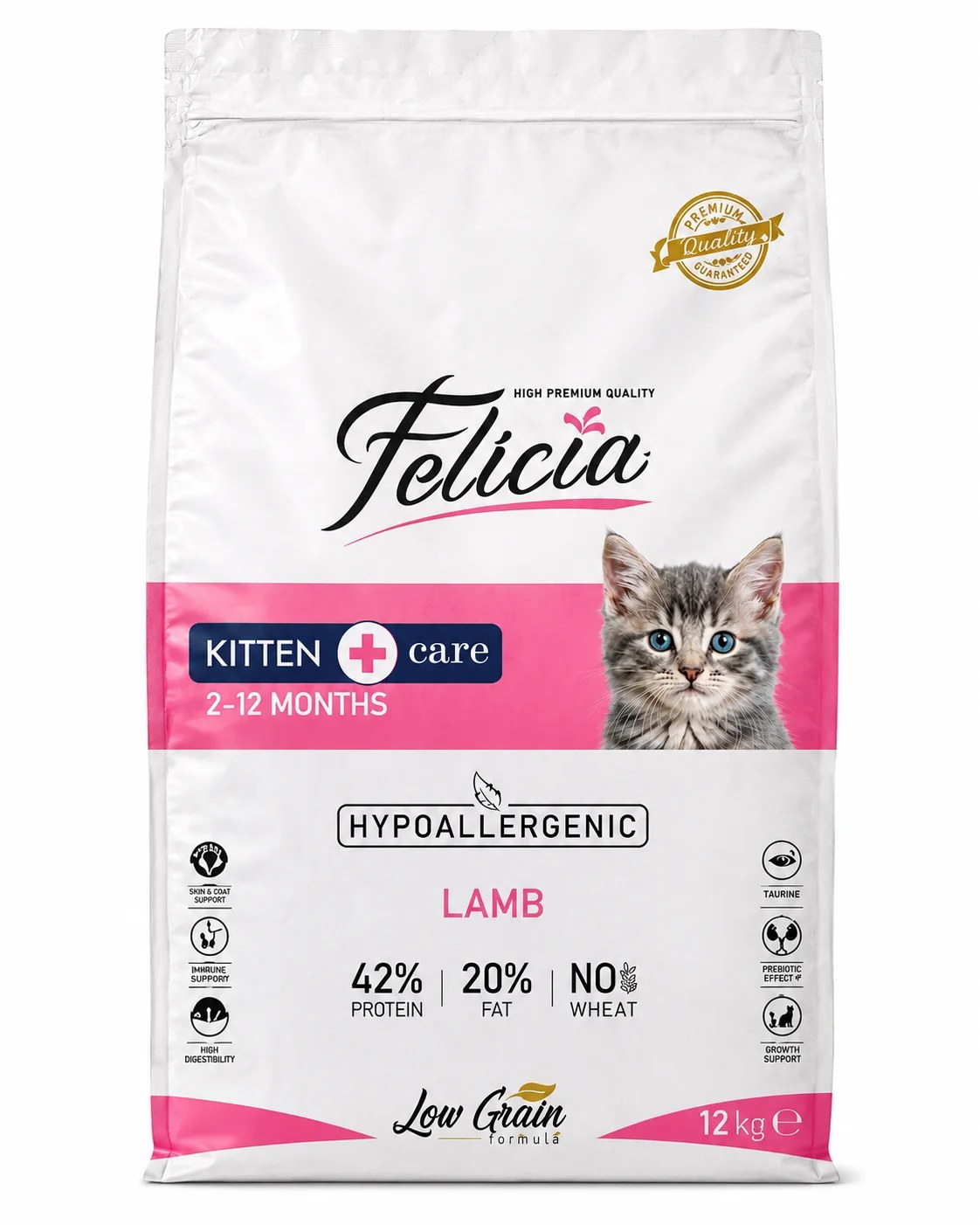 Felicia Low Grain Kitten корм для котят с ягнёнком, 12 кг