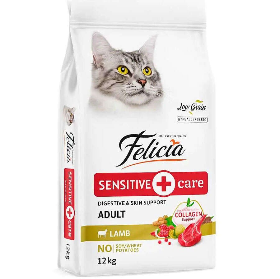Felicia Low Grain корм для взрослых кошек с ягнёнком, 12 кг