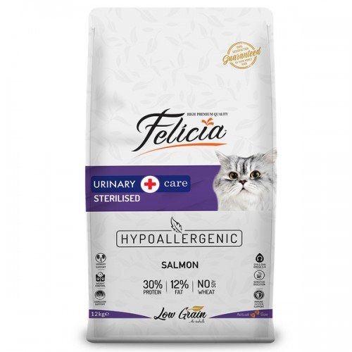 Felicia Low Grain Sterilised — корм для кошек с лососем, 12 кг