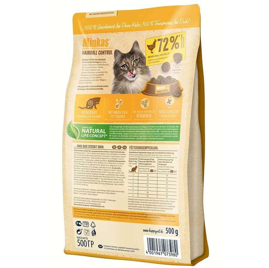 Minkas Hairball Control Geflügel Tüy Yumağı Kontrolü İçin Kümes Hayvanlı Kedi Maması