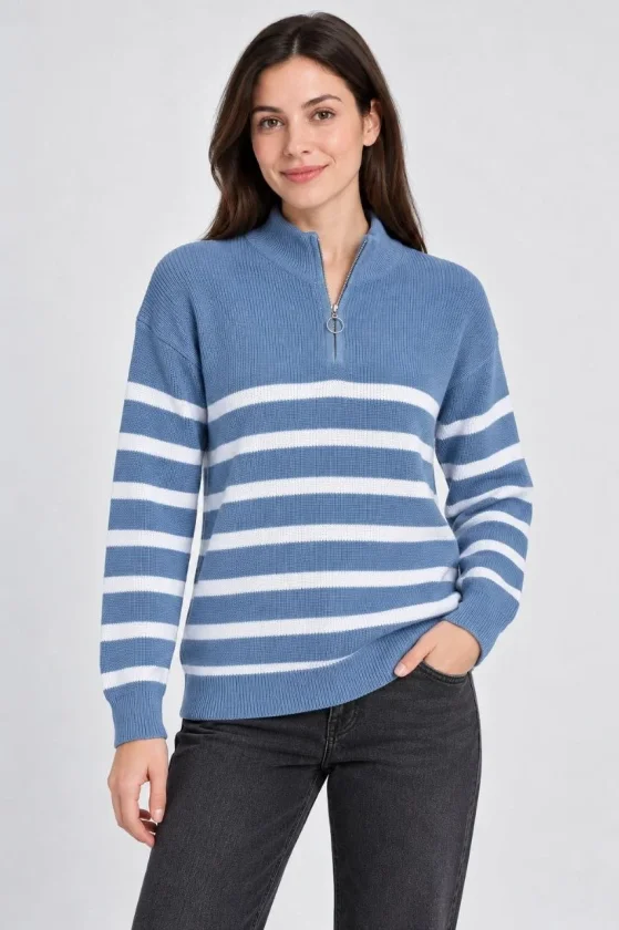Girince 195278 Blue Striped Half-Zip Jumper