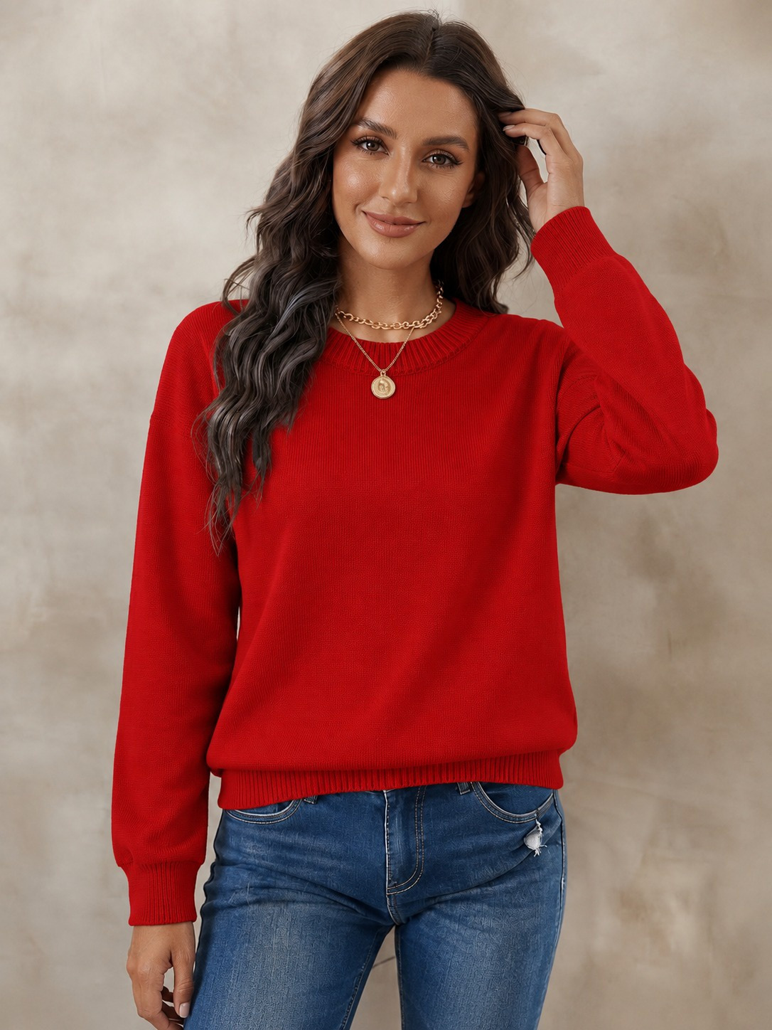 Girince 195019 Women’s Long-Sleeve Crew-Neck Knit Blouse