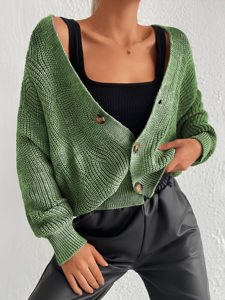 Girince 80258 Women's Long-Sleeve Button-Detail Knit Cardigan
