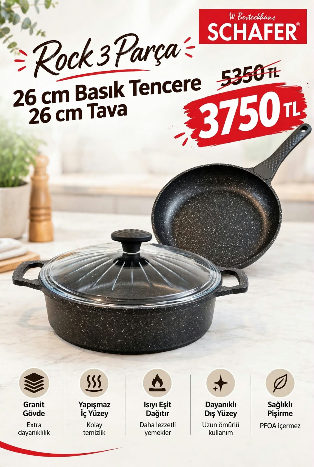 Schafer Rock 3-Piece Shallow Pot and Pan Set, 26 cm