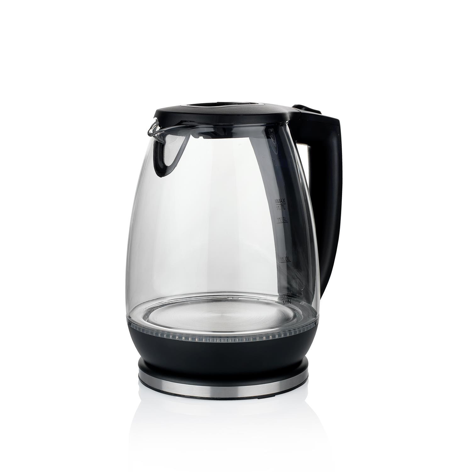 Schafer Drop Cam Glass Kettle, Black