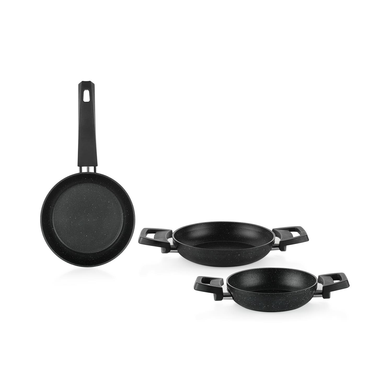 Schafer Black Stone 3'lü Tava + Sahan Seti Siyah