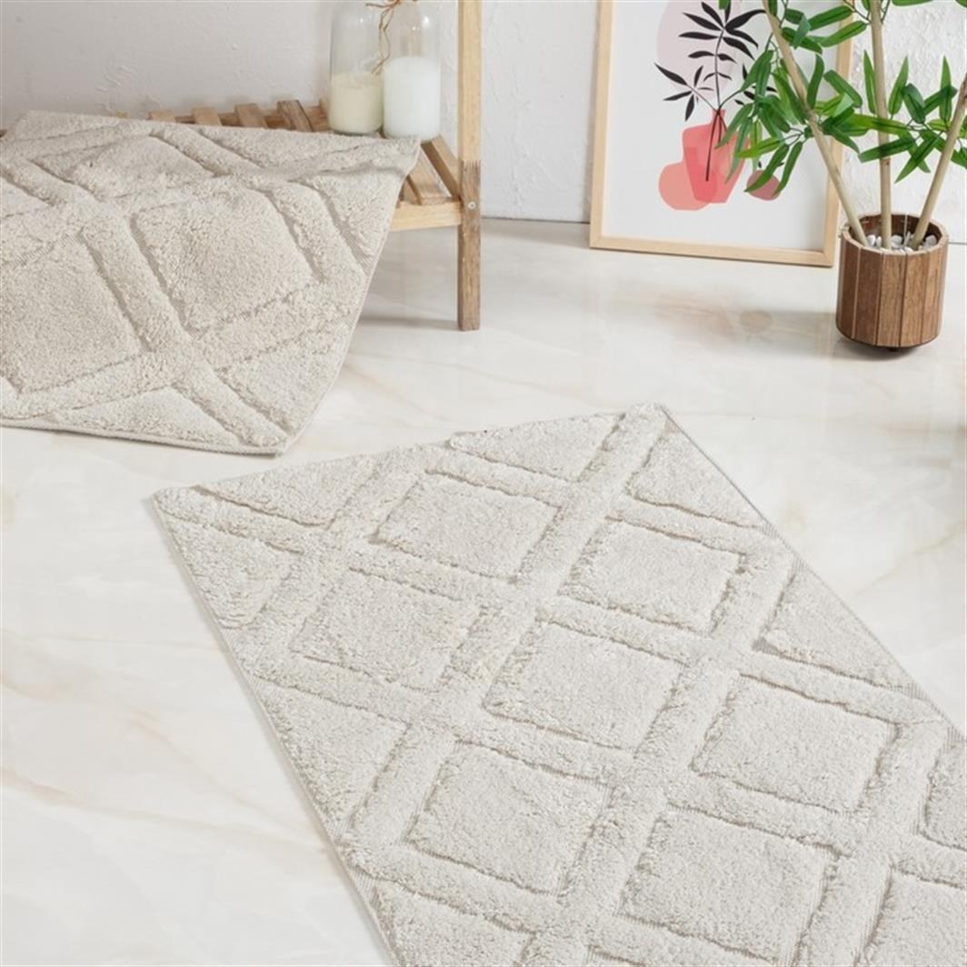 Schafer Home Elly Tafting 2-Piece Bath Mat Set, Cream, 60x100-50x60 cm