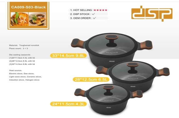 DSP CA009-SO3B Cast Granite Cookware Set, 24-28-32 cm
