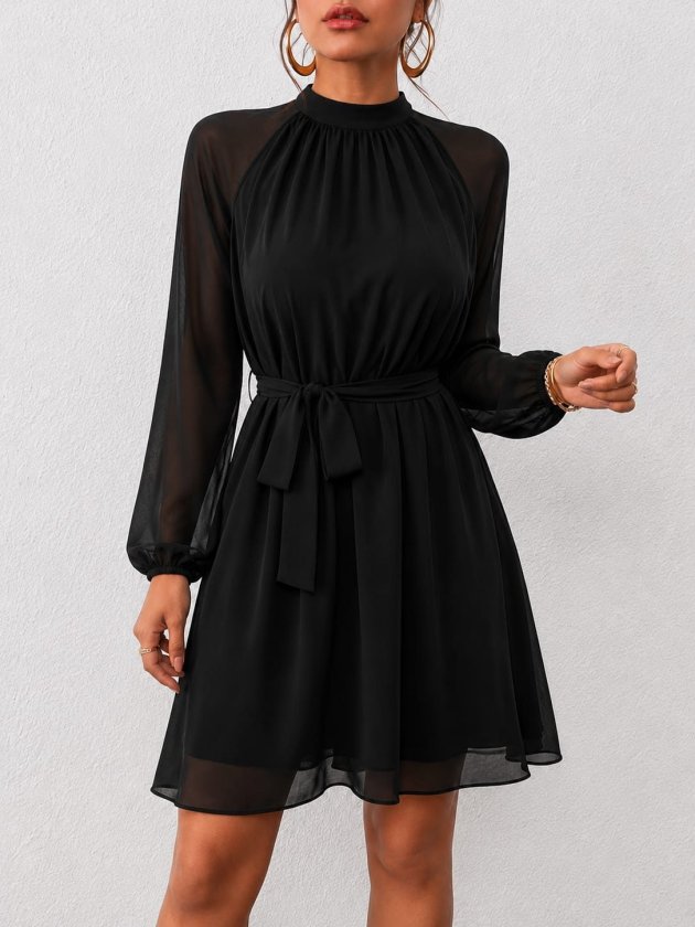 FashionWe 193950 Women's Long-Sleeve Chiffon Short Dress
