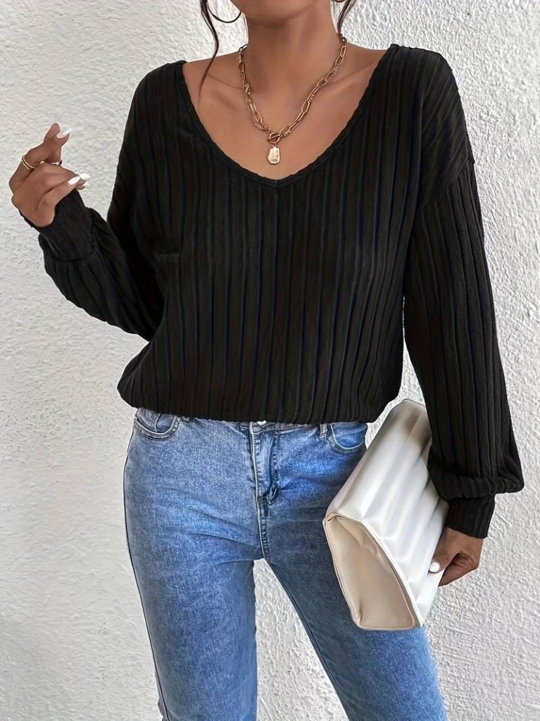 FashionWe 173890 Women's Long-Sleeve V-Neck Blouse