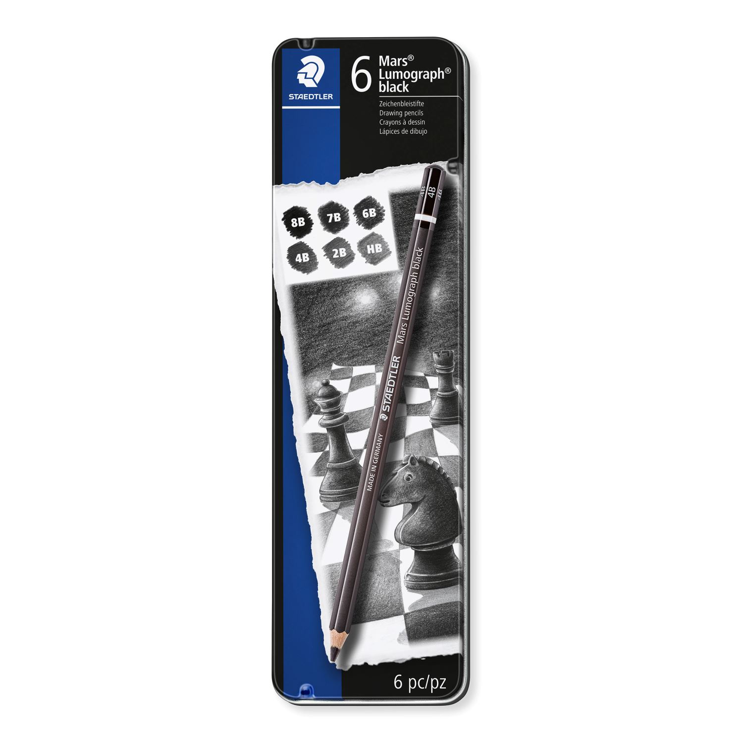 Staedtler Mars Lumograph Black 100B G6 набор чернографитных карандашей