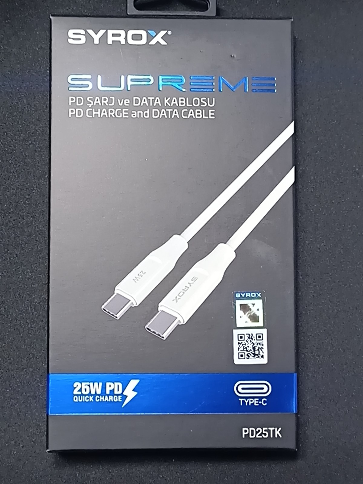 Syrox Type-C TO Type-C Kablo 25W 1m PD25TK