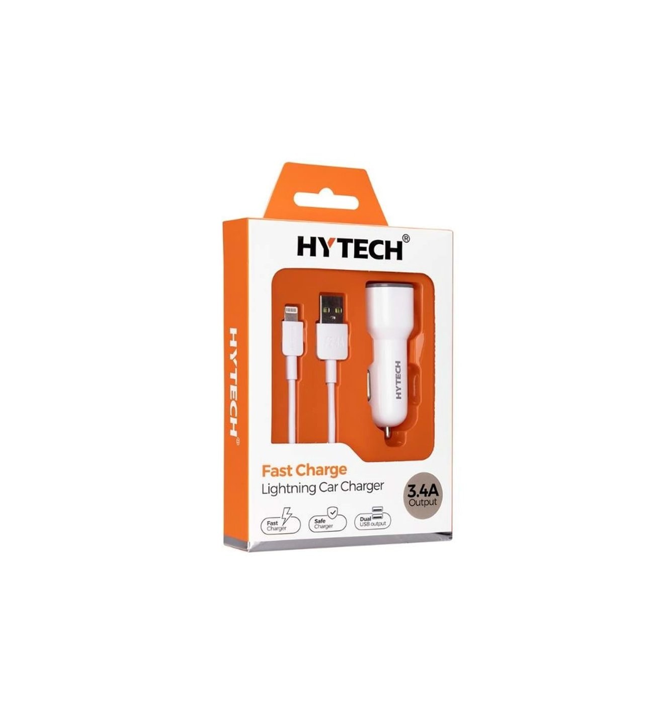 Hytech HY-X44 белое автомобильное зарядное устройство с кабелем Lightning
