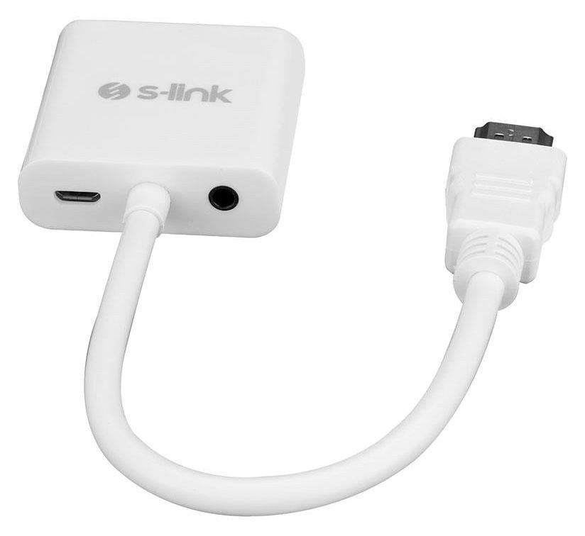 S-Link SL-HVS13 HDMI to VGA + Audio Micro USB Adapter, White