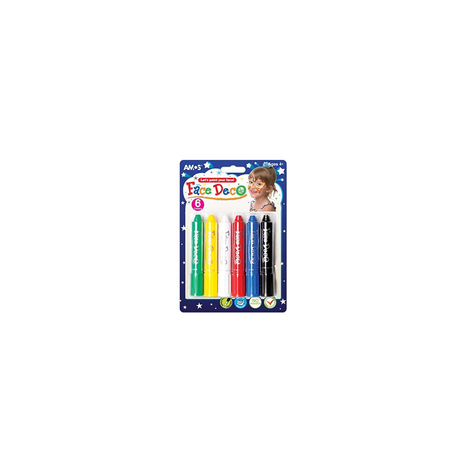 Amos FD5B6 Face Paint Set, 6-Piece Blister Pack