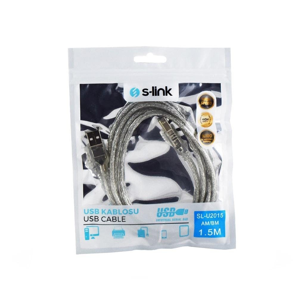 S-Link SL-U2015 USB 2.0 1.5 m Transparent Printer Cable