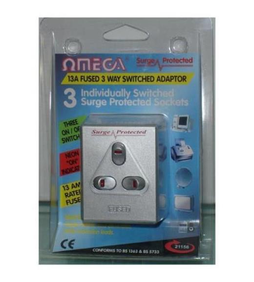 OMEGA 21156 13A SİGORTALI 3'LÜ YÜKSEK GERİLİM KORUYUCU ADAPTÖR