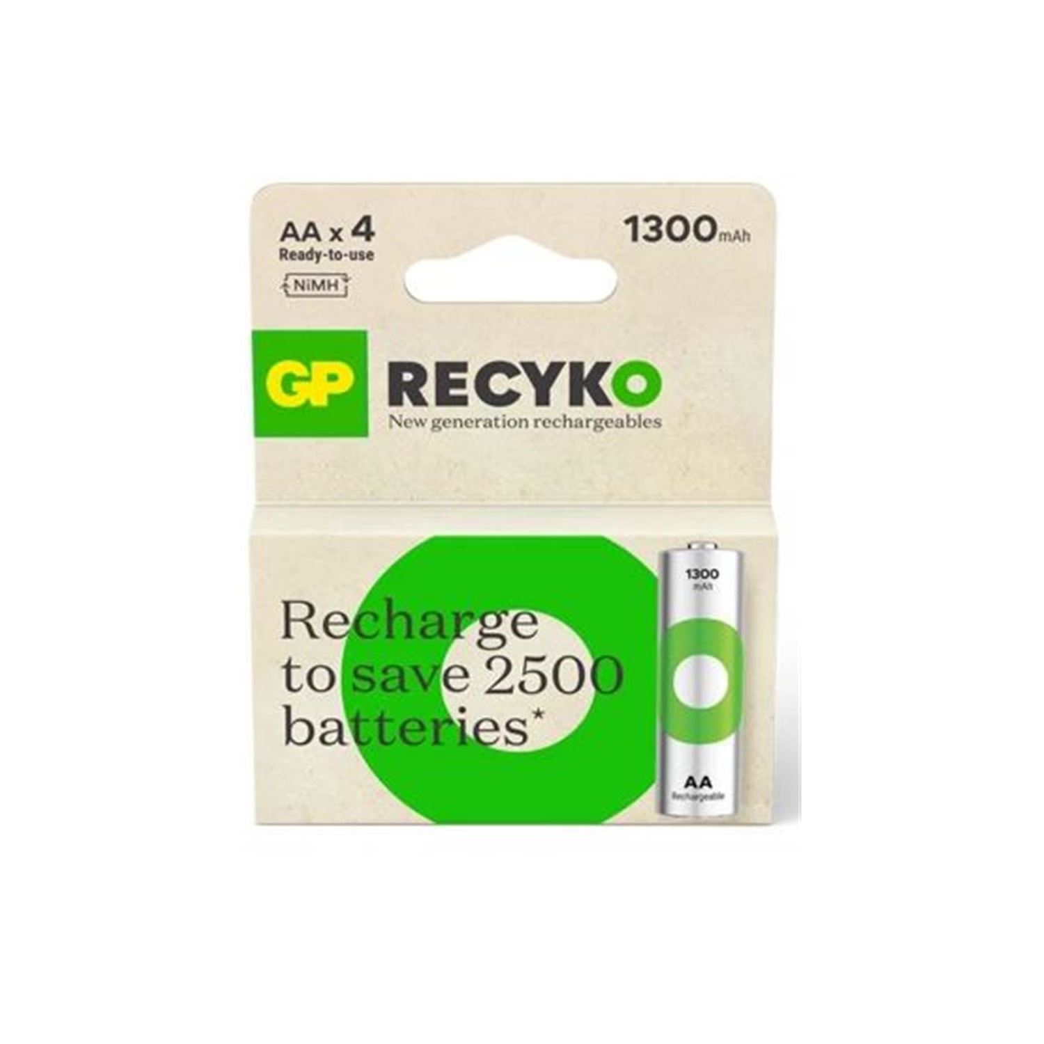 GP 420.10.10.0006 AA 1300 mAh Rechargeable Batteries, 4 Pack
