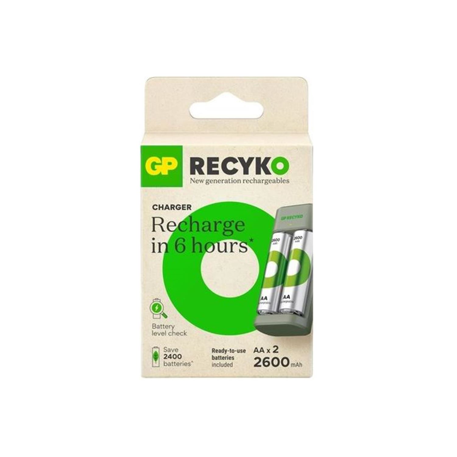 GP ReCyko E221 USB Battery Charger with 2 AA Batteries