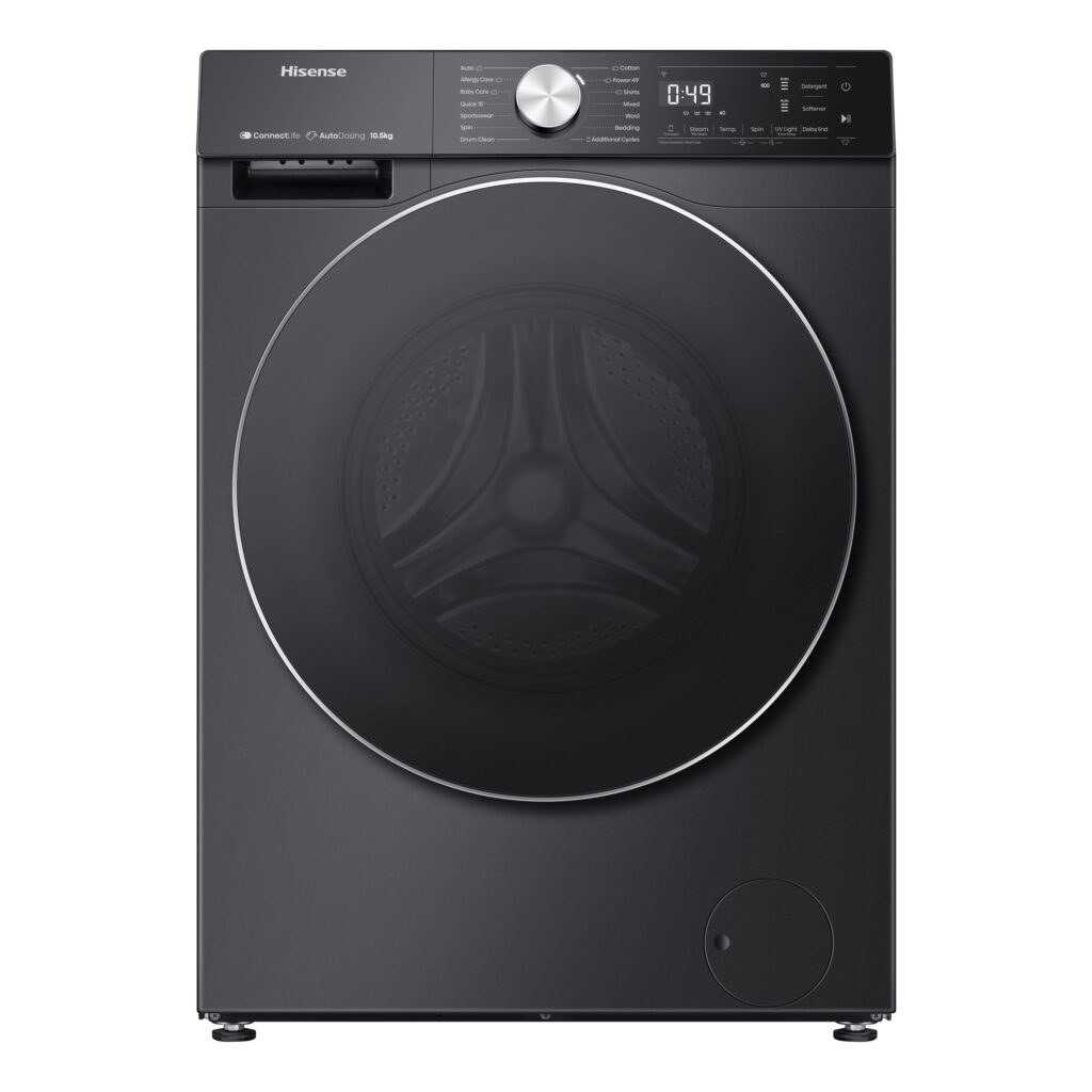 Hisense WF5S1045BB, чёрная стиральная машина 10,5 кг, 1400 об/мин