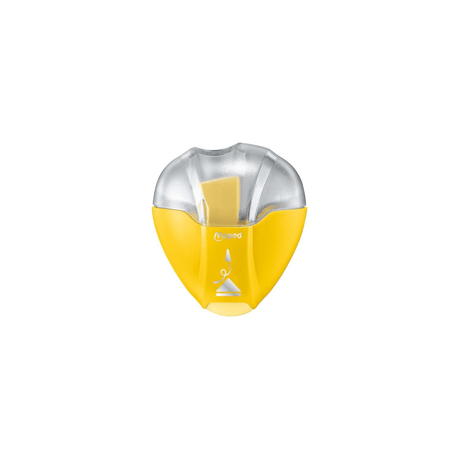 Maped Igloo Eject Yellow Pencil Sharpener with Plastic Shavings Container