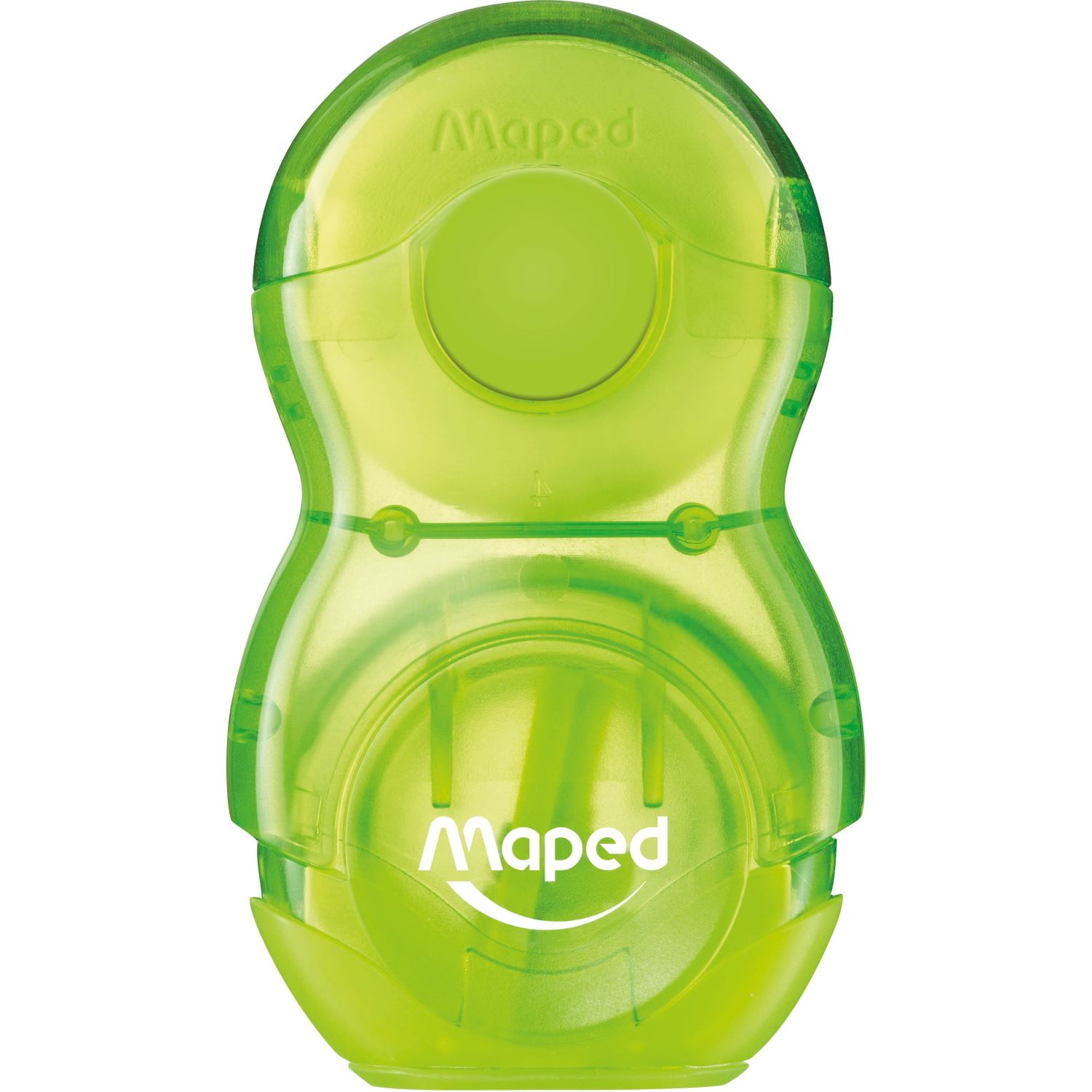 Maped 049111-2 Green Pencil Sharpener with Eraser and Clear Shavings Container