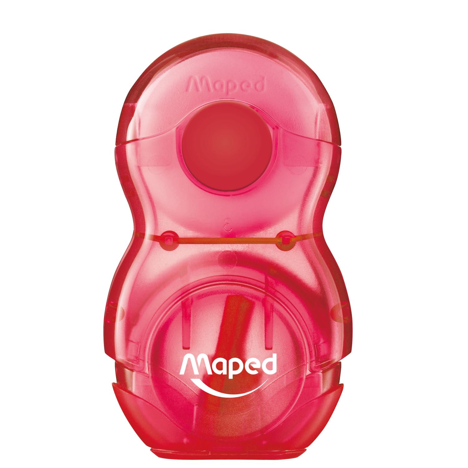 Maped 049111-3 Pink Pencil Sharpener with Eraser and Clear Shavings Container
