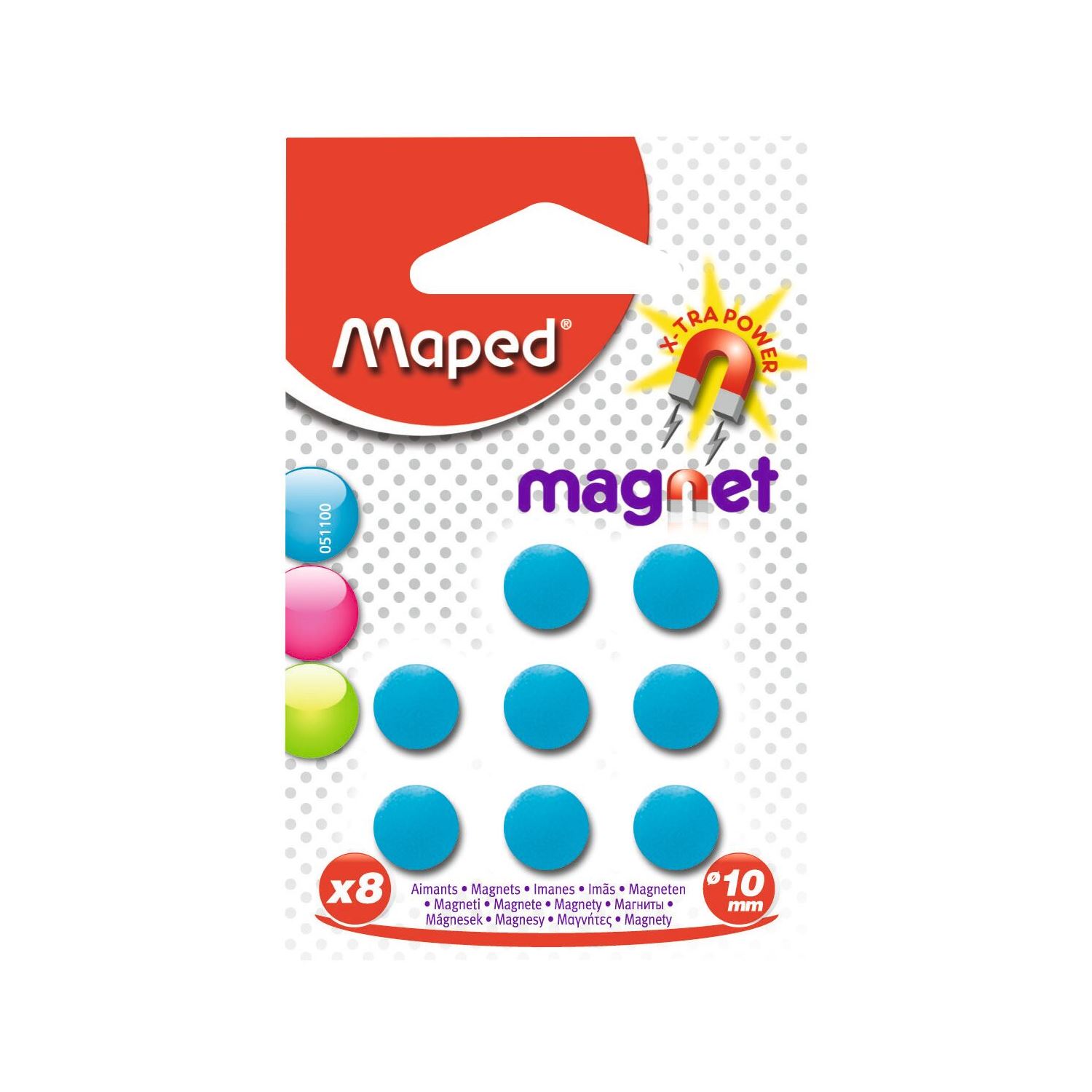 Maped 051100 Blue Magnets, 8-Pack, 10 mm