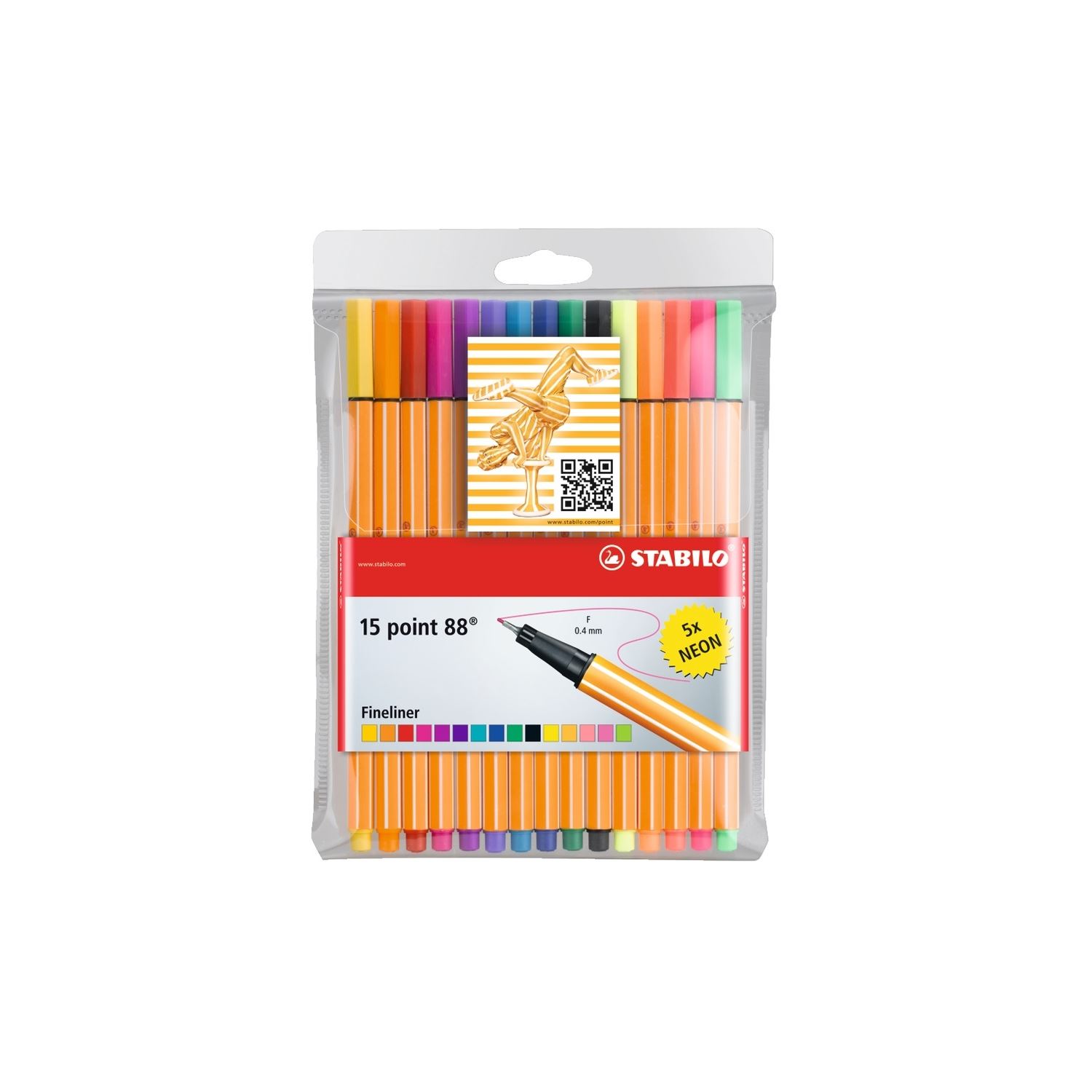 Stabilo Point 88 Fineliner Pens, 15 Neon Colours